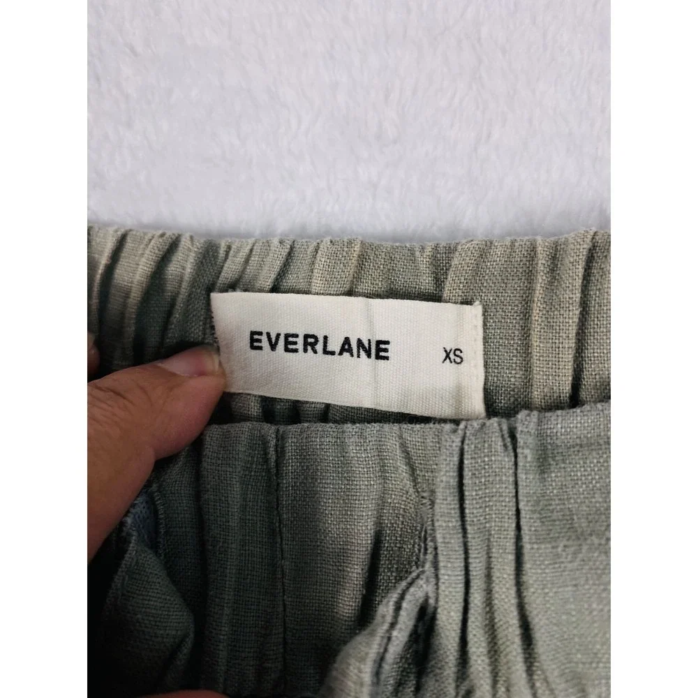 Everlane The Linen Pull-On Barrel Pant XS Seagrass Green Elastic Waist Coastal